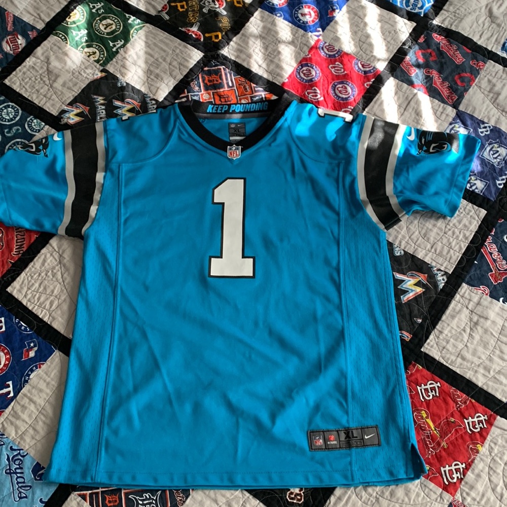 Cam Newton On Field Blue Panthers NFL Jersey